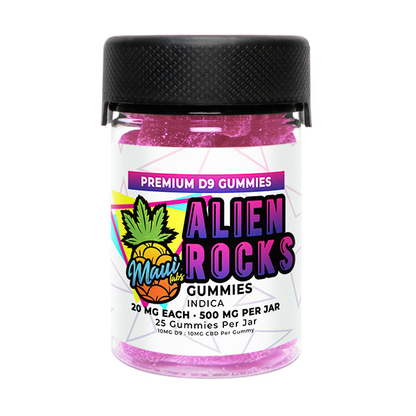 An image showcasing Maui Labs Delta 9 Gummies in the intriguing Alien Rocks flavor.