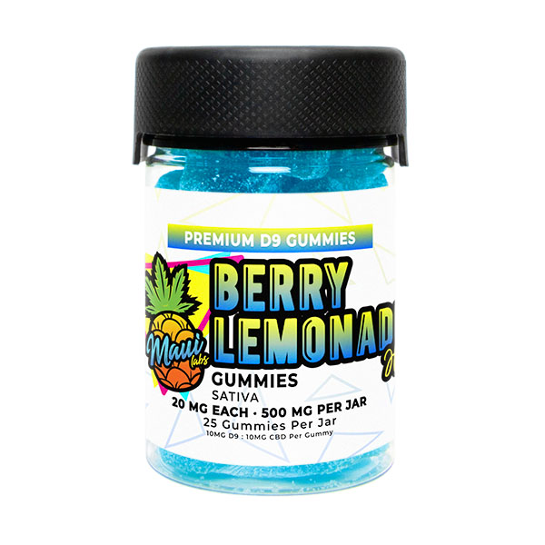 An image showcasing Maui Labs Delta 9 Gummies in the invigorating Berry Lemonade Haze flavor.
