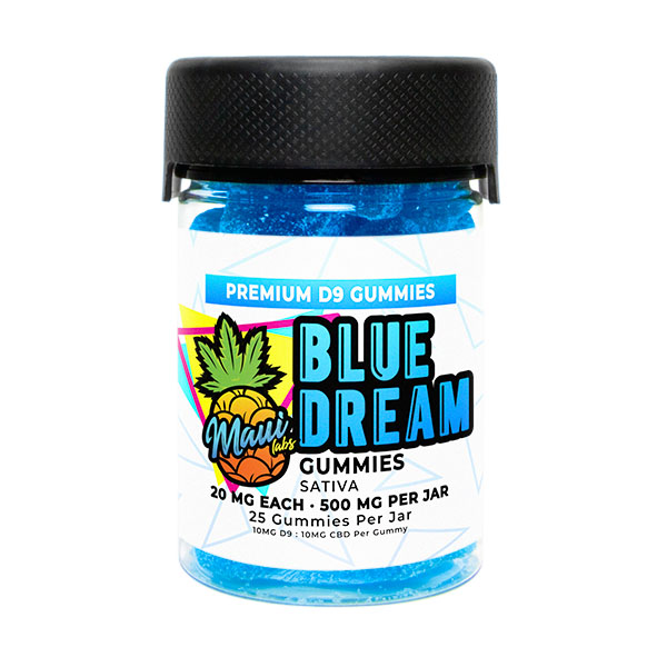 An image showcasing Maui Labs Delta 9 Gummies in the tranquil Blue Dream flavor.