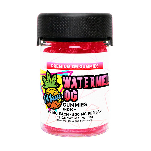 An image showcasing Maui Labs Delta 9 Gummies in the enticing Watermelon OG flavor.