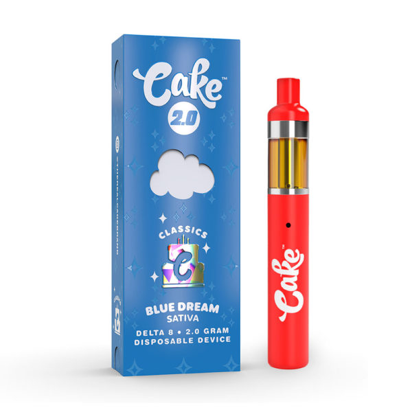 A tempting Cake 2 Gram Delta 8 Vape in Blue Dream flavor, perfect for a serene vaping experience.
