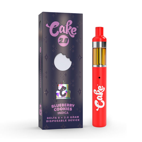 A tempting Cake 2 Gram Delta 8 Vape in Blueberry Cookies flavor, perfect for flavor enthusiasts.