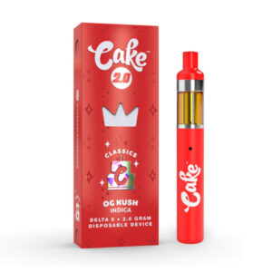 A tempting Cake 2 Gram Delta 8 Vape in OG Kush flavor, perfect for enthusiasts of classic strains.