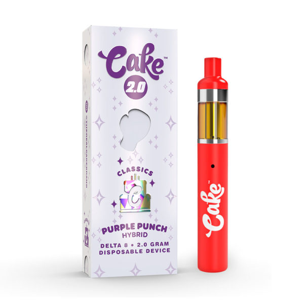 A tempting Cake 2 Gram Delta 8 Vape in Purple Punch flavor, perfect for those who crave fruity delights.