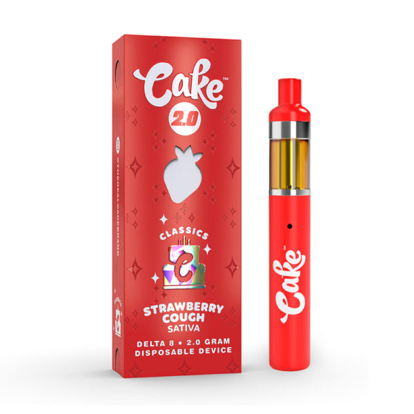 A tempting Cake 2 Gram Delta 8 Vape in Strawberry Cough flavor, perfect for those who crave fruity sweetness.